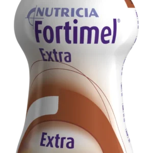Nutricia Fortimel Extra Πόσιμο θρεπτικό σκεύασμα σε υγρή μορφή υψηλής περιεκτικότητας σε πρωτεΐνη και υψηλή ενέργεια. Λίπος : 3.8 g/100ml Φυτικές ίνες : 2 g/100ml Περιέχει βιταμίνες, μέταλλα, ιχνοστοιχεία και καροτενοειδή Χορηγείται υπό ιατρική επίβλεψη. Συνιστώμενη δόση: 1-3 συσκευασίες 200ml την ημέρα για συμπληρωματική διατροφή ή ακολούθως ιατρικής υπόδειξης. 5 - 7 συσκευασίες 200ml για αποκλειστική πηγή διατροφής. Χρησιμοποιείται με επιφύλαξη σε ασθενείς από 3 -6 ετών. Ακατάλληλο για ασθενείς κάτω των 3 ετών. Ακατάλληλο για ασθενείς με φρουκτοζαιμία. Συσκευάζεται σε πλαστική φιάλη των 200ml. Γεύσεις: Φράουλα, Βανίλια, Σοκολάτα, Καφές.