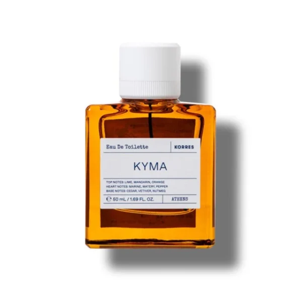 KORRES Kyma Eau De Toilette, ο αλμυρός αέρας πάνω στο πλοίο στην πρώτη απόδραση από την πόλη. Top Notes: Lime, Mandarin, Orange Heart Notes: Marine, Watery, Pepper Base Notes: Cedar, Vetiver, Nutmeg Κατάλληλο για Vegans Όλοι οι τύποι δέρματος 87% Natural Origin Content Τρόπος Χρήσης: Ψεκάστε απευθείας στην επιδερμίδα στα σημεία των παλμών (λαιμός, εσωτερικό καρπών / αγκώνων) και αφήστε να στεγνώσει αποφεύγοντας την τριβή για τη μέγιστη διάρκεια και απόδοση του αρώματος. Για εξωτερική χρήση μόνο.