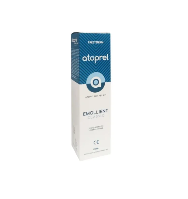 Frezyderm Atoprel Emollient Classic Μαλακτική Κρέμα Προσώπου & Σώματος για Ατοπικά Δέρματα & Ανακούφιση του Εκζέματος 200ml Atopic Skin Relief. Μαλακτική κρέμα για την ανακούφιση του εκζέματος και των συμπτωμάτων της ατοπικής δερματίτιδας. Συμβάλλει στην μείωση της τάσης ξεσμού (ξυσίματος) που μηχανικά επιδεινώνει και επιβαρύνη την ξηρή επιδερμίδα. Αναλίπανση. Ενυδάτωση. Ενδυνάμωση δερματικού φραγμού. Προστασία. Φόρμουλα 2πλής καινοτομίας: Ορθά επιλεγμένο λειτουργικό λιπιδικό περιεχόμενο (25% F.L.C.-Functional Lipidic Content) για την ανακούφιση και τη βελτίωση του ξηρού δέρματος με εκζεματοειδείς εξεργασίες. Μη πτητικό περιεχόμενο 35% για τη μηχανική υποκατάσταση του διαταραγμένου επιδερμικού φραγμού. Κατάλληλη για: βρέφη, παιδιά και ενήλικες. πρόσωπο και σώμα. Ειδική προστασία με αεροστεγή συσκευασία καθ'όλη τη διάρκεια της χρήσης.