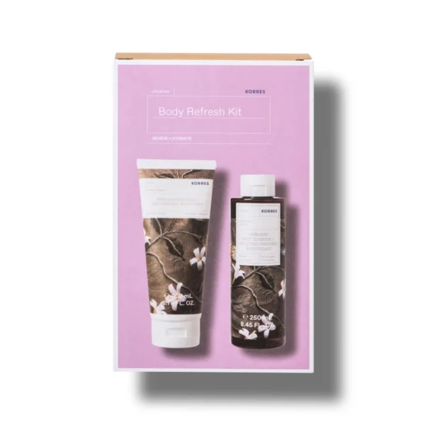 Το KORRES Body Refresh Kit περιλαμβάνει Γιασεμί Ενυδατικό Γαλάκτωμα Σώματος & Γιασεμί Αφρόλουτρο. Γιασεμί Ενυδατικό Γαλάκτωμα Σώματος: Φρέσκο άρωμα από άνθη γιασεμιού. Αφρόλουτρο εμπλουτισμένο με πρωτεΐνες Σιταριού και εκχυλίσματα Αλόης και Αλθαίας, βοηθά στη διατήρηση των επιπέδων ενυδάτωσης της επιδερμίδας. Ιδανικό για καθημερινή χρήση. Γιασεμί Αφρόλουτρο: Φρέσκο άρωμα από άνθη γιασεμιού. Ενυδατικό γαλάκτωμα πλούσιο σε Αμυγδαλέλαιο, Αλόη και προβιταμίνη Β5, που τονώνουν την επιδερμίδα και ενισχύουν την ελαστικότητά της. Γιασεμί Ενυδατικό Γαλάκτωμα Σώματος: All skin Types 92.5% Natural Content 200 mL / 6.76 FL. OZ. Γιασεμί Αφρόλουτρο: All skin Types 91% Natural Content 250 mL / 8.45 FL. OZ. VISIBLE RESULTS: Γιασεμί Ενυδατικό Γαλάκτωμα Σώματος: 100% των γυναικών αισθάνθηκε το δέρμα άμεσα ενυδατωμένο, απαλό και σφριγηλό με την πρώτη εφαρμογή, απολαμβάνοντας τη συνολικά υγιή όψη του*. In vivo τεστ αυτο-αξιολόγησης, 32 γυναίκες, ηλικίας 18-55 ετών * Σε συνέχεια εφαρμογής του προϊόντος για διάστημα ενός μήνα Γιασεμί Αφρόλουτρο: Προσφέρει άμεσα βελούδινο δέρμα, με υγιή όψη.9 στους 10 με ξηρή επιδερμίδα που δοκίμασαν το αφρόλουτρο, επιβεβαίωσαν απαλότερη υφή και έντονη αίσθηση αναζωογονημένου δέρματος, αμέσως μετά τη χρήση. In vivo τεστ αυτο-αξιολόγησης, πάνελ 32 ατόμων ηλικίας 18-55 ετών Τρόπος Χρήσης: Γιασεμί Ενυδατικό Γαλάκτωμα Σώματος: Μετά το ντουζ ή το μπάνιο σας, απλώστε το προϊόν σε όλο σας το σώμα κάνοντας παράλληλα ελαφρύ μασάζ. Περιμένετε λίγο μέχρι να απορροφηθεί από την επιδερμίδα προτού ντυθείτε. Γιασεμί Αφρόλουτρο: Χρησιμοποιήστε καθημερινά το αφρόλουτρο στο ντους ή στο μπάνιο σας. Απλώστε αρκετή ποσότητα με απαλές κυκλικές κινήσεις σε βρεγμένο δέρμα και δημιουργήστε αφρό. Ξεπλύνετε με άφθονο νερό. Αποφύγετε την επαφή με τα μάτια.