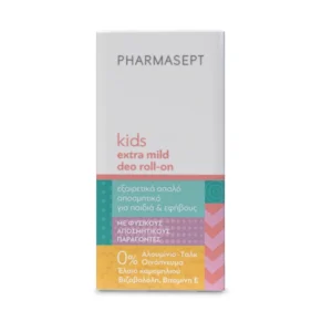 To εξαιρετικά απαλό αποσμητικό Kid Care Deo Roll-On Extra Mild της Pharmasept είναι κατάλληλο για παιδιά και εφήβους. Η σύνθεσή του περιέχει φυσικούς αποσμητικούς παράγοντες, που παρέχουν αποτελεσματική προστασία κατά της κακοσμίας για ώρες.