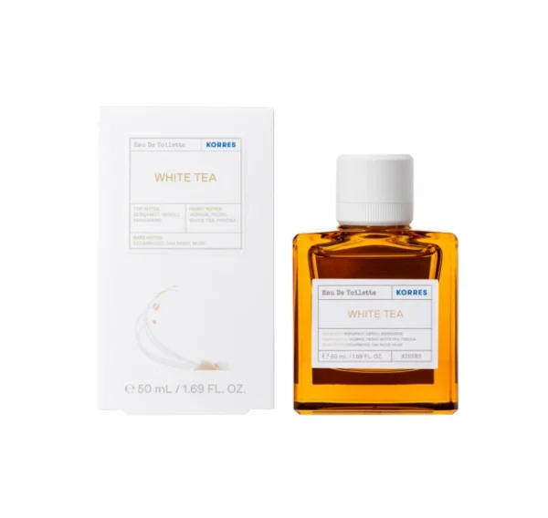 Korres White Tea Eau De Toilette Γυναικείο Άρωμα​ Γλυκό, ντελικάτο, φρέσκο και αναζωογονητικό. Με νότες από άνθη φρέζιας και περγαμόντου. Συσκευασία: 50ml