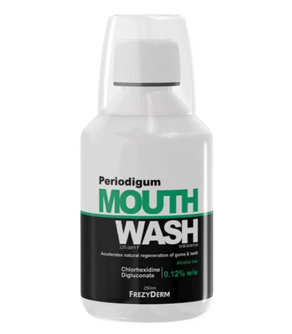 Προστασία από την Περιοδοντίτιδα PERIODIGUM MOUTHWASH Στοματικό διάλυμα Με ευχάριστη δροσερή γεύση που διαρκεί Με Φθόριο 125ppm Χωρίς γλουτένη Φθοριούχο στοματικό διάλυμα για τα προβλήματα των ούλων και της στοματικής κοιλότητας. Με εξειδικευμένη σύνθεση, εμπλουτισμένη με Χλωρεξιδίνη 0,12%, Βιοενεργό Πεπτίδιο και Υαλουρονικό Οξύ που συνεπικουρεί στη φυσική ανάπλαση των δοντιών. - Καταπολεμά τη μικροβιακή πλάκα - Βοηθάει στην ενεργοποίηση των οδοντικών οστεοβλαστών - Ενυδατώνει και περιποιείται τα ούλα - Συσφίγγει τα ούλα - Προστατεύει από την τερηδόνα Ενήλικες Παιδιά άνω των 6 ετών Μετά το βούρτσισμα, κάνετε πλύση με 10ml στοματικού διαλύματος για 30 δευτερόλεπτα, για μέγιστο διάστημα 1 μήνα ή σύμφωνα με τη συμβουλή του οδοντιάτρου. Να μην καταπίνεται. Tip! H ενυδάτωση του στοματικού βλεννογόνου μειώνει τον κίνδυνο εμφάνισης τερηδόνας και περιοδοντίτιδας.