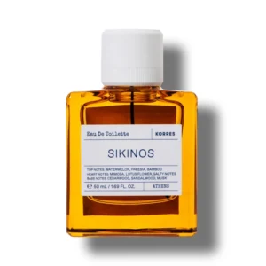 KORRES Sikinos Eau De Toilette, ένα φρέσκο, απαλό καλοκαιρινό ξύπνημα. Korres Sikinos Γυναικείο Άρωμα Top Notes: Waterlemon, Freesta, Bamboo Heart Notes: Mimosa, Lotus Flower, Salty Notes Base Notes: Cedarwood, Sandalwood, Musk