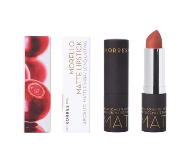 Korres Morello Matte Lipstick Ματ Kραγιόν 34 Cashmere Cream Ματ κραγιόν με κρεμώδη υφή για έντονο, πλούσιο χρώμα και άνετη εφαρμογή. Το έλαιο από Βύσσινο, με ενυδατικές ιδιότητες, φροντίζει τα χείλη αφήνοντάς τα απαλά