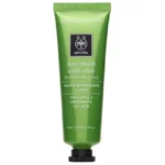 APIVITA Face Mask with Aloe (Moisurizing) 50ml ΚΥΡΙΑ ΧΑΡΑΚΤΗΡΙΣΤΙΚΑ & ΟΦΕΛΗ APIVITA • Καθαρίζει απαλά αλλά και σε βάθος την επιδερμίδα, χωρίς να την αφυδατώνει και να την ερεθίζει • Προσφέρει αντιοξειδωτική προστασία, προφυλάσσοντας την επιδερμίδα από τις περιβαλλοντικές επιθέσεις και την πρόωρη γήρανση ΚΑΤΑΛΛΗΛΗ για όλους τους τύπους επιδερμίδας Αποκλειστική καινοτομία: Η APIVITA αντικαθιστά το νερό στη σειρά face masks & scrubs με έγχυμα από πράσινο τσάι ενισχύοντας ακόμη περισσότερο την αντιοξειδωτική της δράση. Δεν περιέχονται χημικά συστατικά που έχουν κατηγορηθεί για αρνητικές επιδράσεις στην υγεία ή το περιβάλλον. Χωρίς: Parabens, Silicones, Mineral oil, Ethanolamines, Phthalates, PCM, NM ΧΡΗΣΗ Απλώνετε ένα πλούσιο στρώμα σε καθαρή επιδερμίδα, αποφεύγοντας την περιοχή των ματιών, και αφήστε τη να δράσει για 10 λεπτά. Στη συνέχεια, αφαιρέστε τη μάσκα με νωπό βαμβάκι και ξεπλύνετε με άφθονο νερό. Χρησιμοποιήστε τη 1-2 φορές την εβδομάδα. Μόνο για εξωτερική χρήση.