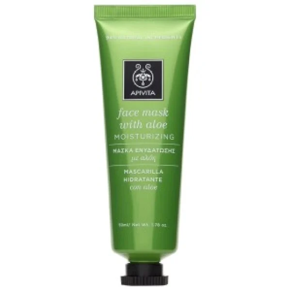 APIVITA Face Mask with Aloe (Moisurizing) 50ml ΚΥΡΙΑ ΧΑΡΑΚΤΗΡΙΣΤΙΚΑ & ΟΦΕΛΗ APIVITA • Καθαρίζει απαλά αλλά και σε βάθος την επιδερμίδα, χωρίς να την αφυδατώνει και να την ερεθίζει • Προσφέρει αντιοξειδωτική προστασία, προφυλάσσοντας την επιδερμίδα από τις περιβαλλοντικές επιθέσεις και την πρόωρη γήρανση ΚΑΤΑΛΛΗΛΗ για όλους τους τύπους επιδερμίδας Αποκλειστική καινοτομία: Η APIVITA αντικαθιστά το νερό στη σειρά face masks & scrubs με έγχυμα από πράσινο τσάι ενισχύοντας ακόμη περισσότερο την αντιοξειδωτική της δράση. Δεν περιέχονται χημικά συστατικά που έχουν κατηγορηθεί για αρνητικές επιδράσεις στην υγεία ή το περιβάλλον. Χωρίς: Parabens, Silicones, Mineral oil, Ethanolamines, Phthalates, PCM, NM ΧΡΗΣΗ Απλώνετε ένα πλούσιο στρώμα σε καθαρή επιδερμίδα, αποφεύγοντας την περιοχή των ματιών, και αφήστε τη να δράσει για 10 λεπτά. Στη συνέχεια, αφαιρέστε τη μάσκα με νωπό βαμβάκι και ξεπλύνετε με άφθονο νερό. Χρησιμοποιήστε τη 1-2 φορές την εβδομάδα. Μόνο για εξωτερική χρήση.
