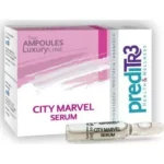 Ορός με Unisooth, Mitokinyl, Eclaline, Matrixyl 3000, Tonikelp, Oxygeskin, εκχυλίσματα φύλλων ελιάς, πράσινου τσαγιού, goji berry, ginseng και χυμό ροδιού. Το CITY MARVEL SERUM προσφέρει στον επιδερμικό ιστό μέγιστη προστασία από: Περιβαλλοντικούς ρύπους Ελεύθερες ρίζες Οξειδωτικό stress Πρόωρη γήρανση Ακτινοβολία υπολογιστών Με το CITY MARVEL SERUM τα επιδερμικά κύτταρα επιταχύνουν το ρυθμό ανανέωσής τους και το δέρμα αυξάνει την ελαστικότητα και την αντοχή του απέναντι στις περιβαλλοντικές επιθέσεις. Χαρίζει λάμψη, φωτεινότητα και ζωντάνια. Τρόπος Χρήσης Κρατώντας την αμπούλα σε όρθια θέση, σπάστε την προσεχτικά με ένα χαρτομάντηλο στο λεπτό της σημείο. Μετά το άνοιγμα, τοποθετείστε στην αμπούλα την ειδική πιπέτα. Εφαρμόστε το περιεχόμενο πρωί και βράδυ σε καθαρό δέρμα, στο πρόσωπο και το λαιμό, αποφεύγοντας την περιοχή των ματιών. Απλώστε με απαλές κυκλικές κινήσεις μέχρι να απορροφηθεί πλήρως. Προχωρήστε με την εφαρμογή κρέμας ημέρας ή νύχτας.Κατάλληλο για όλους τους τύπους δέρματος.